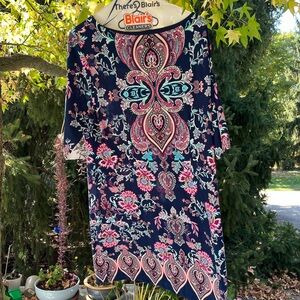Leslie Fay Navy and Pink Paisley Dress